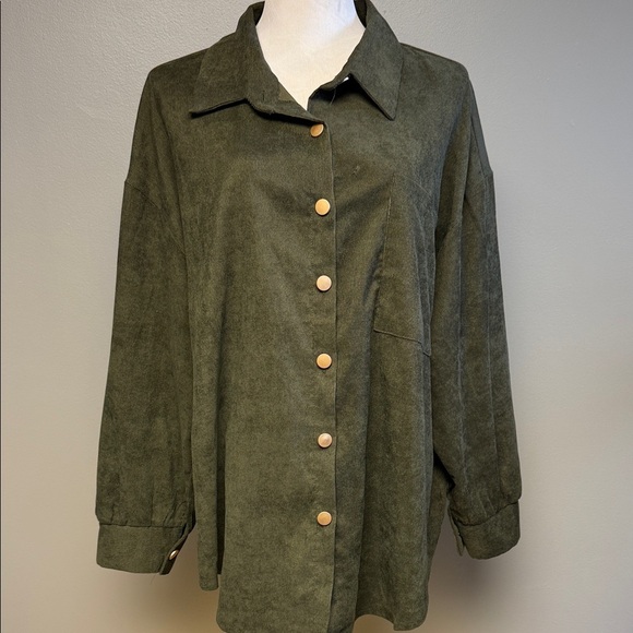 SHEIN Tops - Shein Curve Green Corduroy Button Front Shirt Jacket Size 3XL
